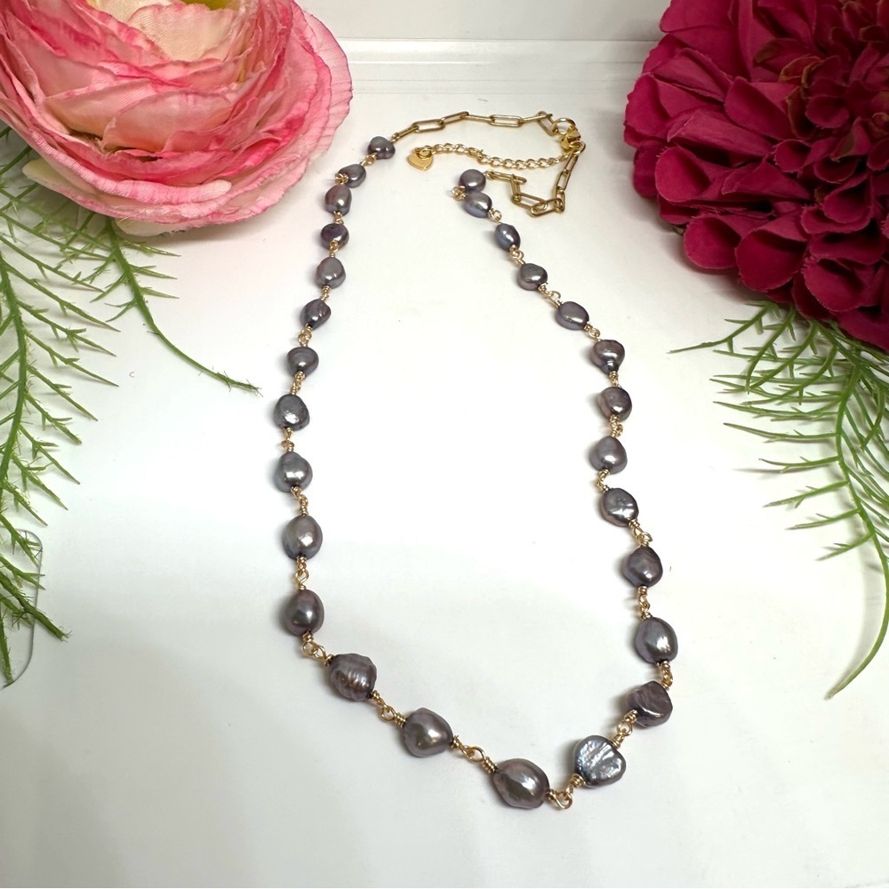 NEW⚜️Gray Freshwater Pearl Chain Link Necklace - Picture 6 of 7